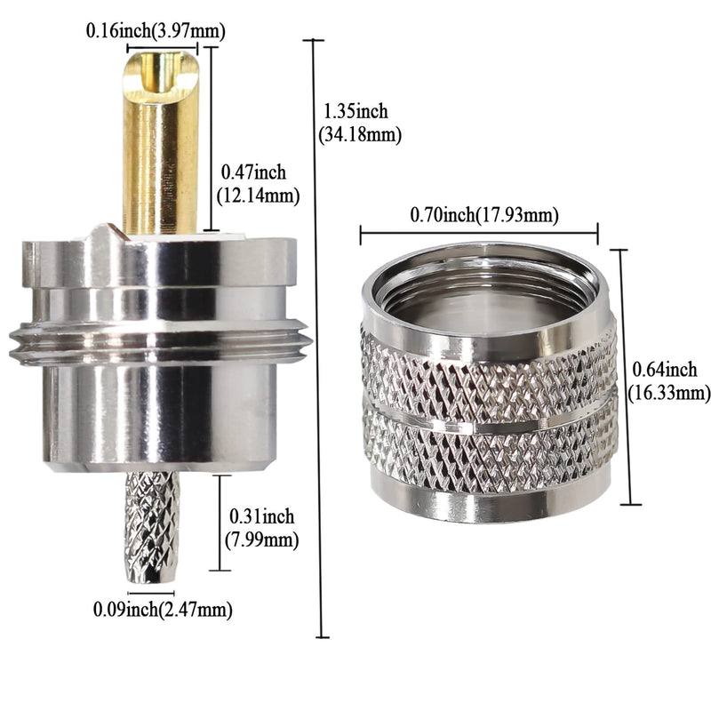 [Australia - AusPower] - TUOLNK UHF Connector 10 Pack PL259 Male Plug Crimp Coax Adapter SO239 PL-259 Connector for RG316 RG179 Compatible with CB Ham Radio Antenna UHFJ-1.5 