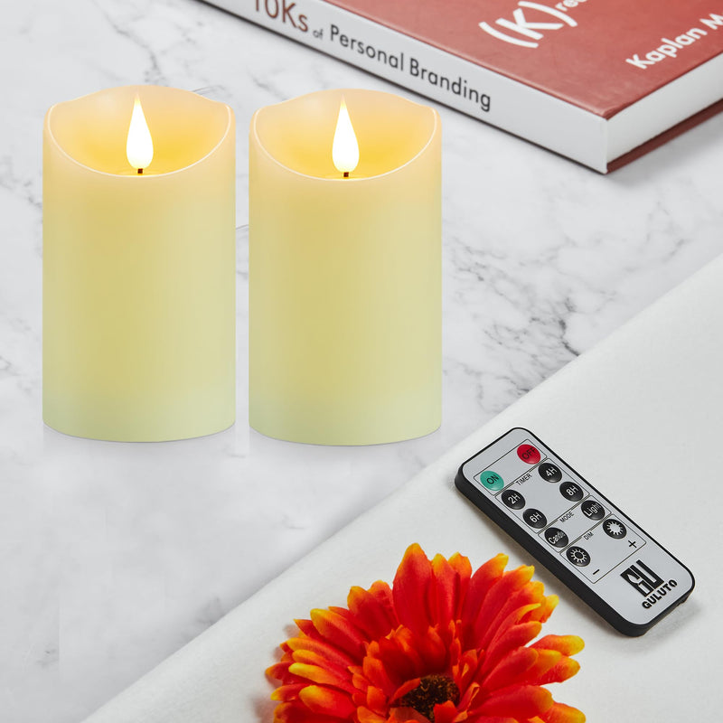 [Australia - AusPower] - Guluto Flameless Candles with Rechargeable Battery, 3" x 6", Set of 2, Electronic Candles with Remote and Timer, led Pillar Candles Real Wax 3D Wick, led Ivory Candles for Home, Wedding, Birthday Set of 2,D3" x H6" with Remote 