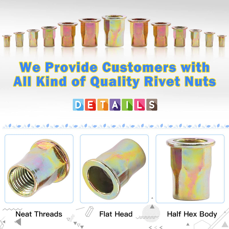 [Australia - AusPower] - Glarks 120Pcs M3 Half Hex Body Flange Rivet Nuts Zinc Plated Carbon Steel Flat Head Threaded Insert Nut Rivnut Set (M3) 