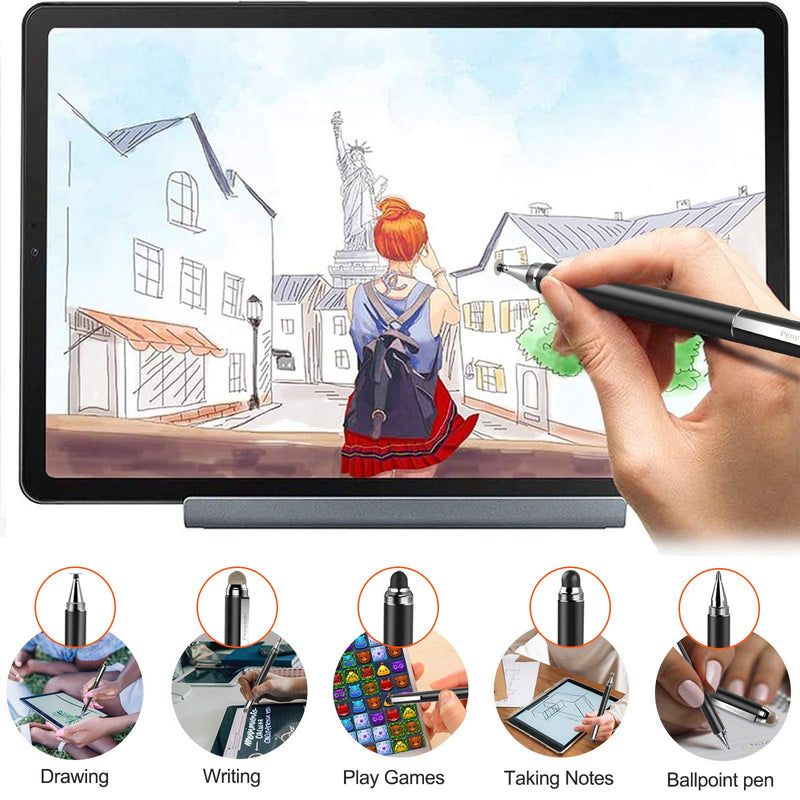 [Australia - AusPower] - Penyeah Stylus Pen, 4 in 1 Disc Stylus Pens for Touch Screens, High Precision and Sensitivity Universal Capacitive Stylus, Stylist for Tablets,iPhone,iPad,Laptops with 4 Replacement Tips - Black 