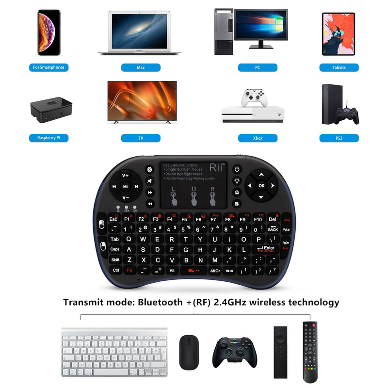 [Australia - AusPower] - Rii Mini Wireless Bluetooth Keyboard with Touchpad, Support Bluetooth +(RF) 2.4GHz Wireless Connection for Smartphones, PC, Tablet, Laptop TV Box iOS Android Windows Mac.Black 