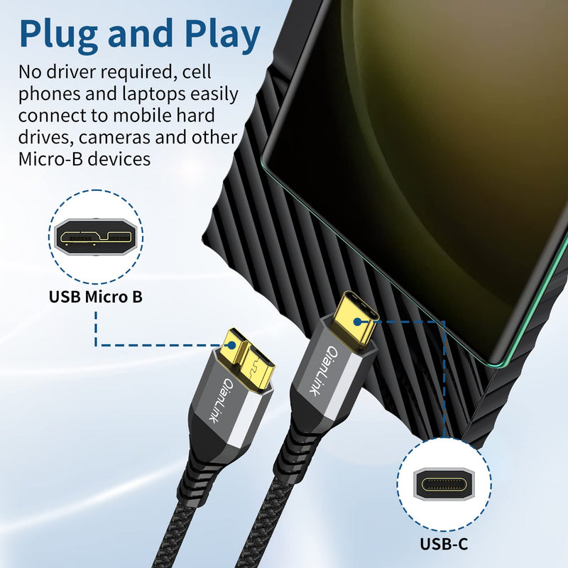 [Australia - AusPower] - QianLink 10Gbps Micro B to USB C Hard Drive Cable (1.6FT/0.5m) USB C to Micro B Cord, USB C to External Hard Drive Cable for Seagate WD Toshiba Westgate, MacBook Air M2 Pro, iPad, Galaxy S23 S22 S21 