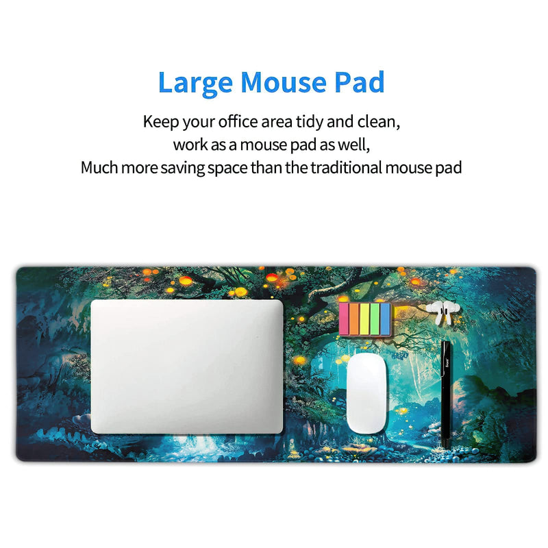 [Australia - AusPower] - Green Magical Tree Life Gaming Mouse Pad XL Fantasy Nature Forest Aesthetic Extended Big Large Desk Mat Non-Slip Rubber Base Stitched Edge Long Keyboard Mousepad for PC Computer Laptop,31.5×11.8 in X-Large 