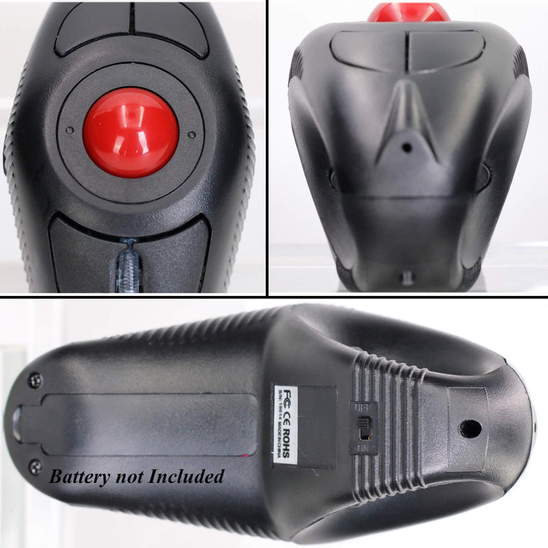 [Australia - AusPower] - EIGIIS 2.4G Ergonomic Trackball Finger Handheld USB Wireless Mouse for PC Laptop Mac Left and Right Handed User (Black Wireless Red TrackBall) Black Wireless Red TrackBall 