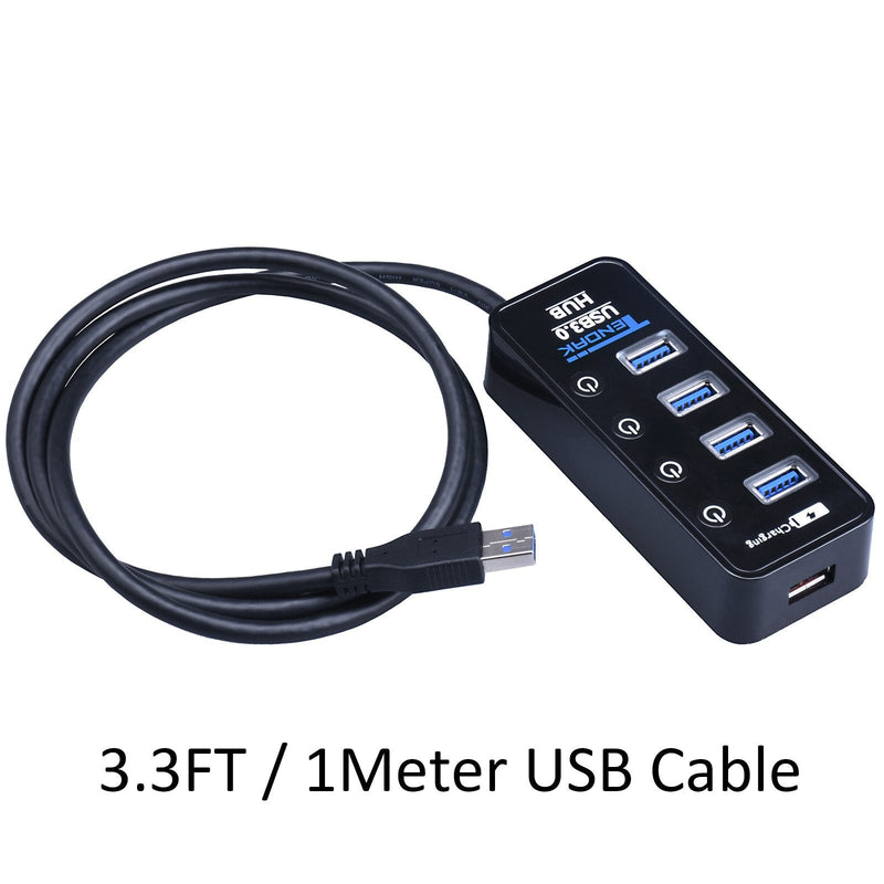 [Australia - AusPower] - USB 3.0 Hub, Tendak USB Hub with 4 USB 3.0 Data Ports + 1 USB Smart Charging Port and Power Supply Adapter with Individual On/Off Port Switches for PS4 Pro PS4 Slim Xbox One 