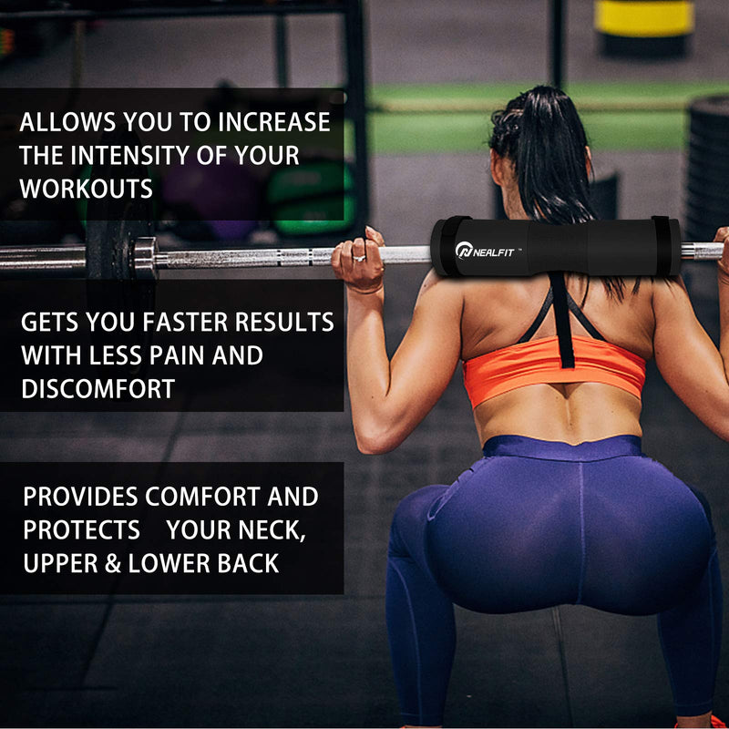 [Australia - AusPower] - NEALFIT Barbell Pad Squat Pad for Squats—Squat Bar Pad—Great for Weightlifting,Lunges and Hip Thrusts—Foam Sponge Pad—Fit Standard and Olympic Bars Perfectly Black 