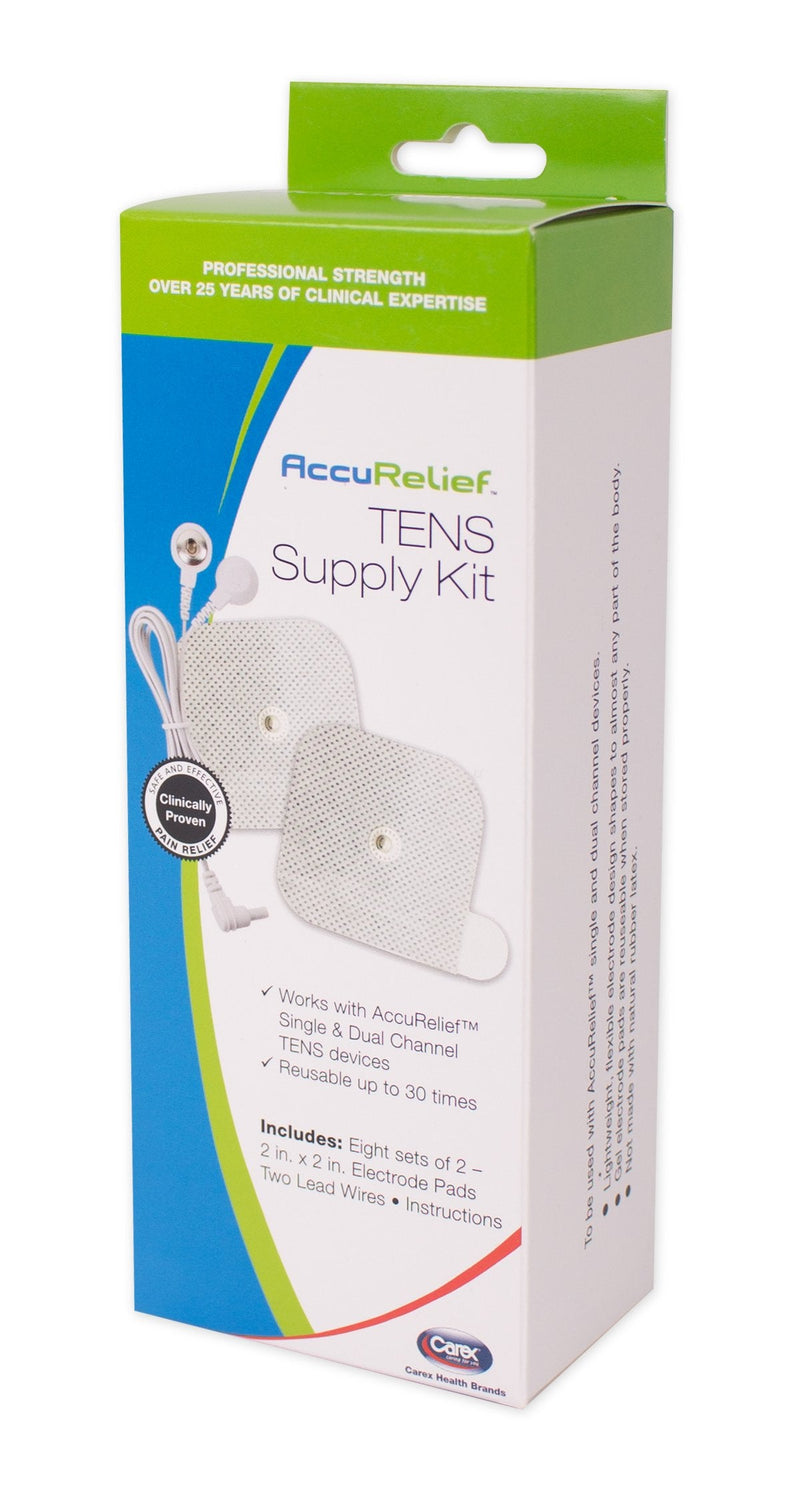 [Australia - AusPower] - AccuRelief Universal TENS Unit Supply Kit - TENS Unit Pads and Lead Wires - for AccuRelief Single and Dual Channel TENS Devices and TENS Units with Snap Electrodes, 8 Sets of 2(16 Count) Electrodes 