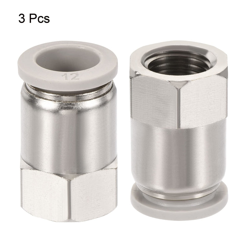 [Australia - AusPower] - MECCANIXITY Push to Connect Fittings 1/4PT Female Thread Fit 12mm Tube OD Nickel-Plated Copper Straight Union Fitting, Pack of 3 