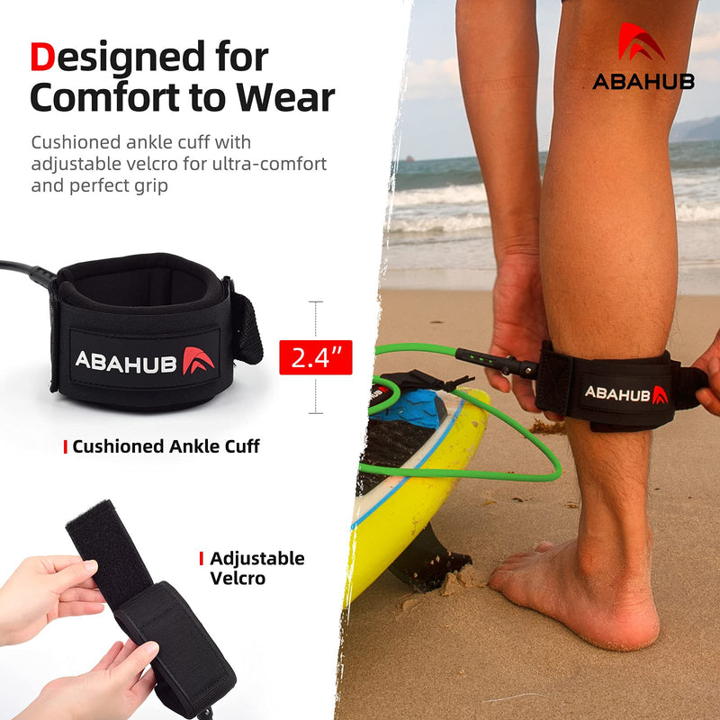 [Australia - AusPower] - Abahub Premium Surfboard Leash, 6/7/8/9/10 ft, Straight Surf Board Leashes, 6/7mm Legrope Strap for Shortboard, Skimboard, Fishboard, Longboard, Paddleboard, SUP Replacement Leg Rope, 8 Colors black 6ft & 5.5mm 