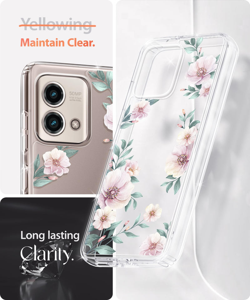 [Australia - AusPower] - HiPOTSUN for Moto G Stylus-5G-2023 Case, Clear Flower Shockproof Hard PC+TPU Bumper Floral Women Protective Slim Phone Cover, 6.6" Display (Attractive/White) Attractive/White for Moto G Stylus 5G (6.6", 2023) 