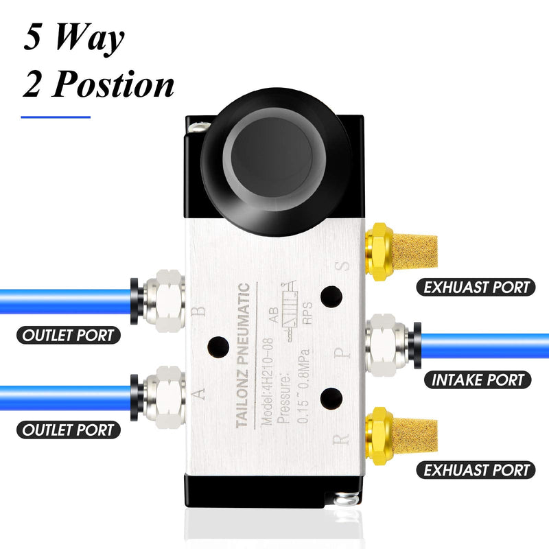 [Australia - AusPower] - TAILONZ PNEUMATIC 1/4"NPT 5 Way 2 Postion Air Hand Lever Operated Valve Pneumatic Solenoid Valve Manual Control Push-Pull 4H210-08 