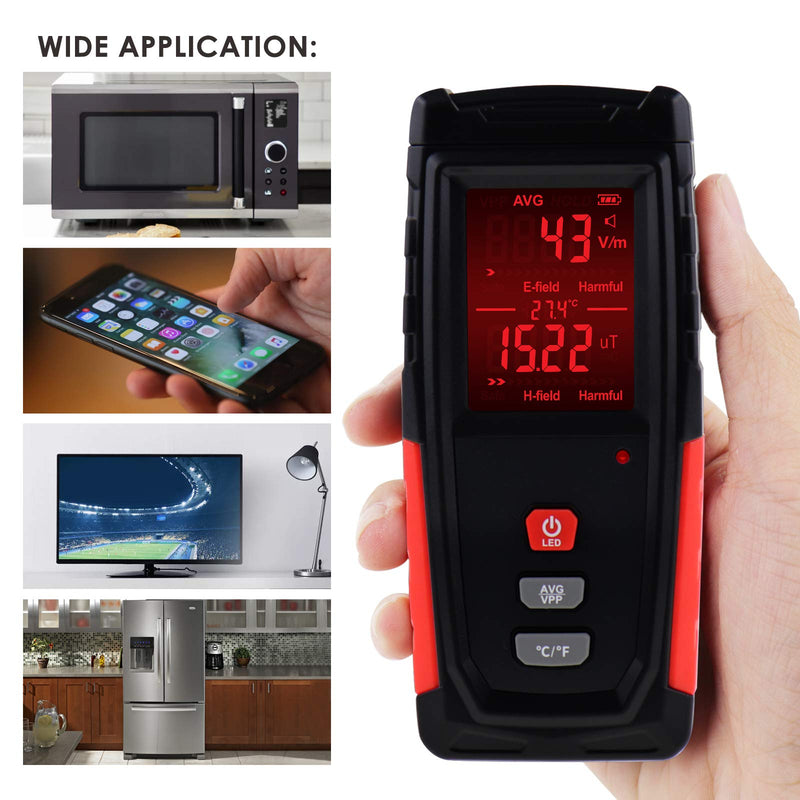 [Australia - AusPower] - EMF Meter Digital Electromagnetic Field Radiation Detector with Sound Light Alarm Function, Rechargeable Handheld EMF Tester for Electric Magnetic Field Inspection, Home, Office and Ghost Hunting 