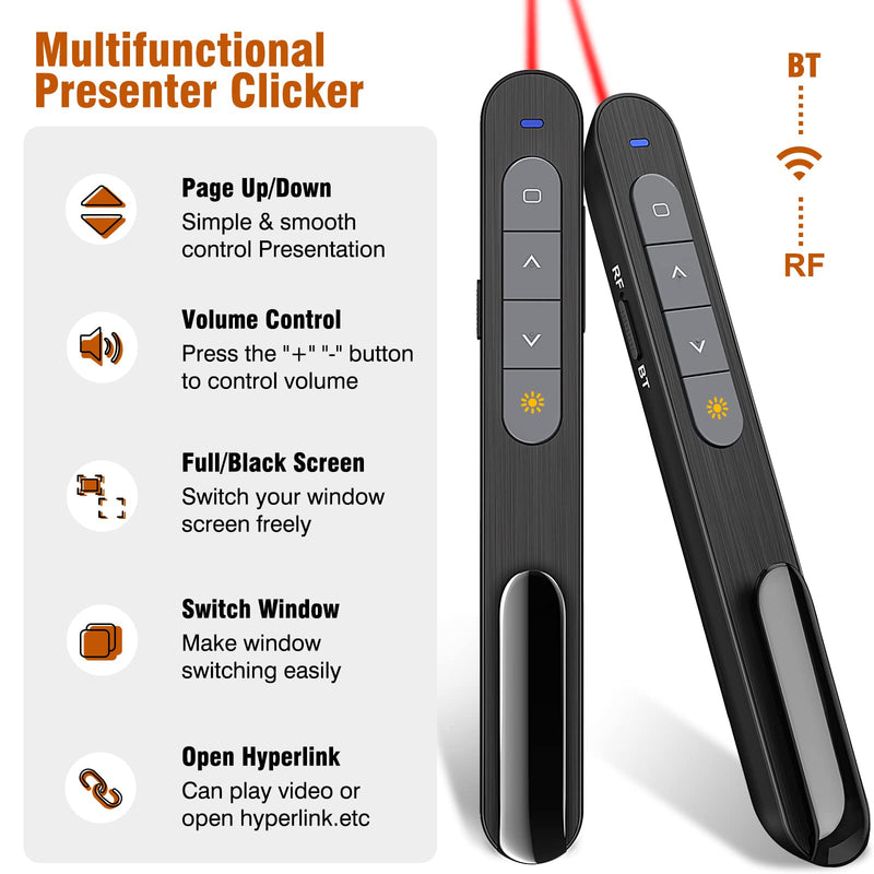 [Australia - AusPower] - ELISWEEN Presentation Clicker for Powerpoint Presentations, Laser Pointer for Presentations, Bluetooth 2.4GHz, Powerpoint Clicker, Presentation Remote Wireless Presenter Remote for Mac,Laptop (1 Pack) 