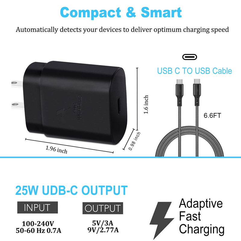 [Australia - AusPower] - USB C Fast Charger, 25W Super Fast Charging Type C Wall Charger Block for Samsung Galaxy S21/S21+/S21 Ultra/S20/S20+/Note 8/9/10/Note 20 Ultra/S10/S9/S8, with 6.6Ft USB C to USB C Nylon Braided Cable 