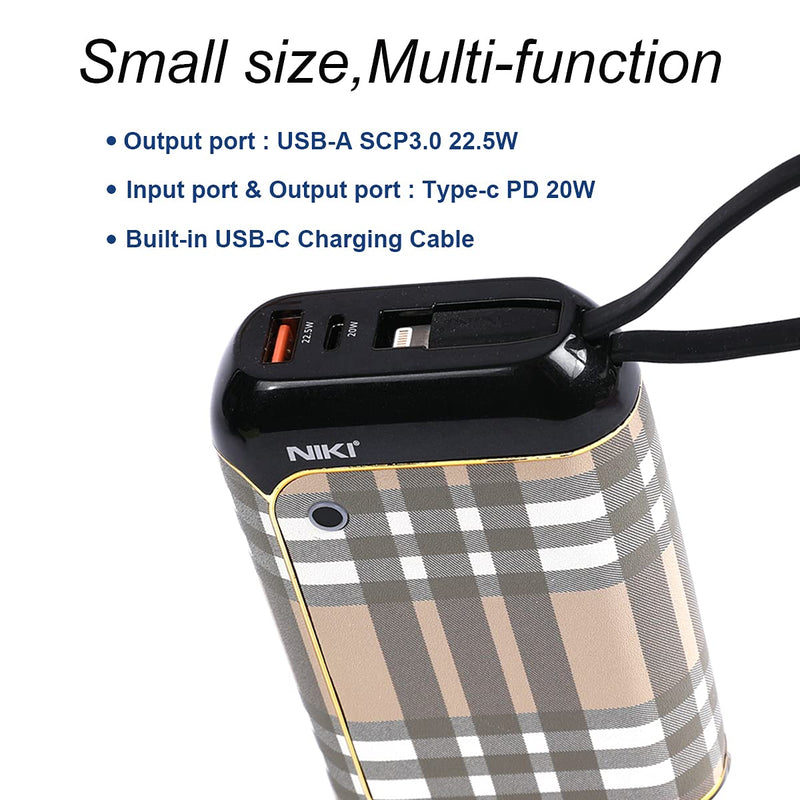 [Australia - AusPower] - NIKI Portable Charger 15000mAh 22.5W Fast Charging PD 3.0 & QC 3.0 Quick Charge High-Capacity Power Bank for iPhone, Samsung, Tablet and More (Plaid) Plaid 