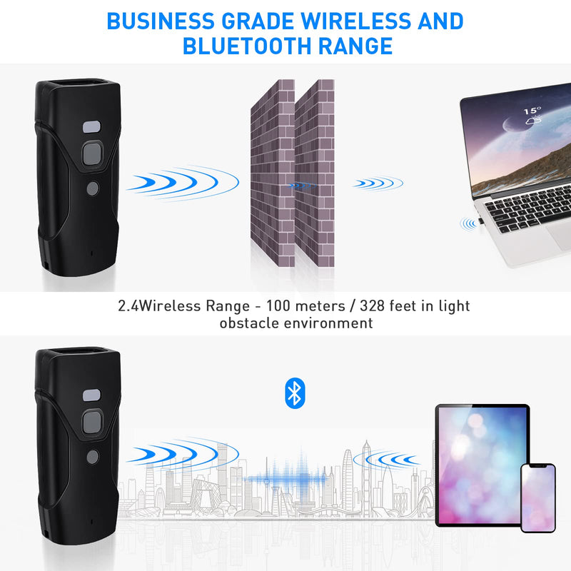 [Australia - AusPower] - Bluetooth Barcode Scanner,Jrhc Mini 2D Portable Wireless Barcode Scanner 3-in-1 Bluetooth & 2.4G Wireless & Wired Connection Barcode Reader Compatible with iOS, Android, Windows, Mac Tablets Or PC HC-202D 2D 