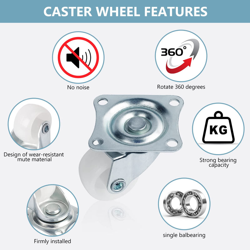 [Australia - AusPower] - Cofufu 1" Low Profile Casters Wheels Set of 4, No Noise Casters for Furniture with Polyurethane Wheels, Small Rectangle Swivel Caster with 360 Degree Top Plate 22 lbs Weighs Capacity Each Caster 1" White 