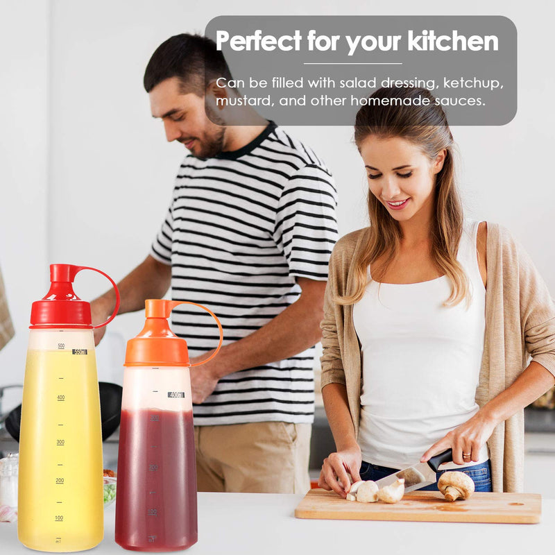 [Australia - AusPower] - Condiment Squeeze Bottle Wide Mouth, Ondiomn 2 Pack 550ml Clear Squeeze Bottles for Condiments, Paint, Ketchup, Mustard, Oil, Sauces, Resin, Baking, Cake Decorating, Cleaning, BPA Free-Food Grade 19 oz(550 ml) 