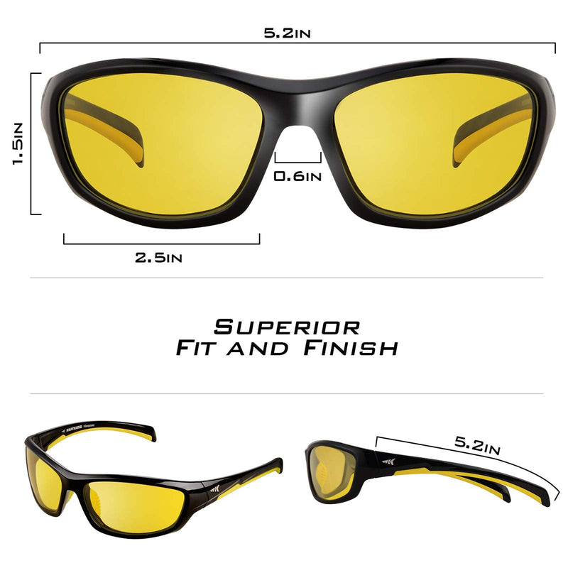 [Australia - AusPower] - KastKing Polarized Night Vision Driving Glasses Men Women,Reduce Glare and Enhance Vision in Rainy, Foggy Hiwassee-full Wrap Design - Yellow Lens 
