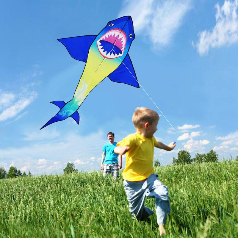 [Australia - AusPower] - HONBO Huge Shark Kites for Kids & Adults, Easy to Assemble Fly Beginner Kite for Boys & Girls for Outdoor Game, Beach Trip, Large Kite Flyer 75"x45" with Long Tail, and 50 Meters String for Summer 