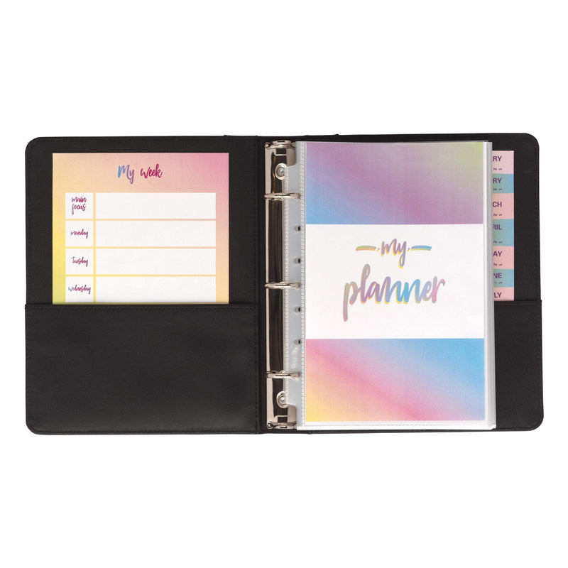 [Australia - AusPower] - Samsill 1" Junior Size Contrast Stitch Leather 3 Ring Binder, Holds 8.5 x 5.5" Paper Size, Portfolio Organizer, Black 8.5 x 5.5" Capacity 1" 