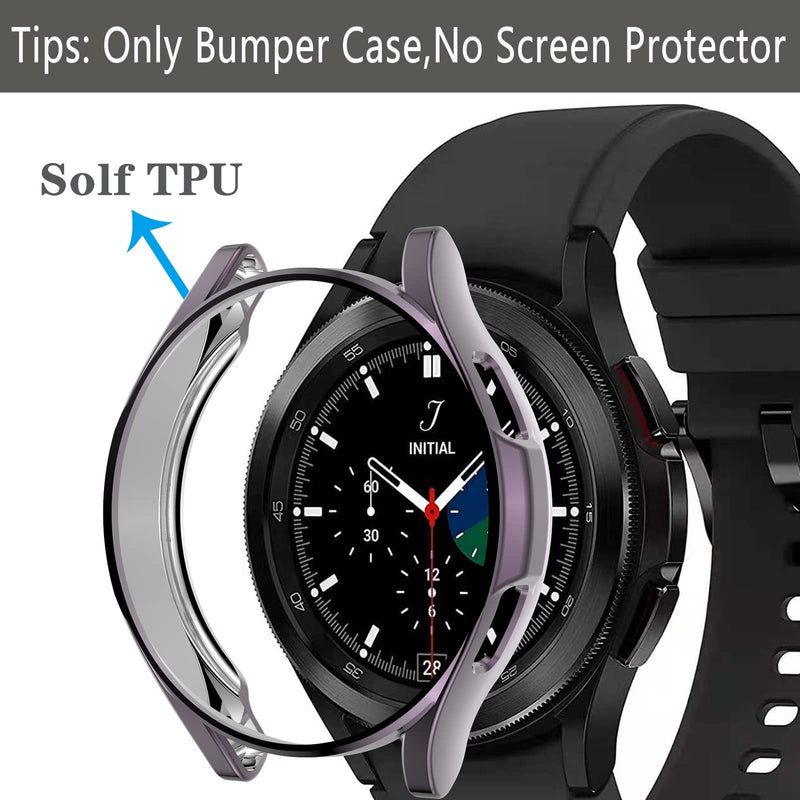 [Australia - AusPower] - Wugongyan Case Compatible with Samsung Galaxy Watch 4 Classic 46mm (2021) Soft TPU Bumper Slim Cover for Galaxy Watch 4 Classic Smartwatch Protector Accessories (3-Pack Purple+Grey+Indigo, 46mm) 3-Pack Purple+Grey+Indigo 