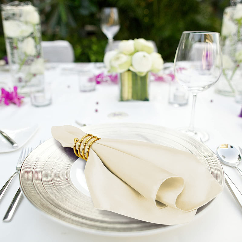 [Australia - AusPower] - MCEAST Satin Cloth Napkins and Napkin Rings Set of 8, Smooth Fabric Table Napkins and Napkin Holder for Wedding, Birthday Dinner Party, Family Gatherings, Table Decor (Ivory, 17 x 17 Inches) Ivory 
