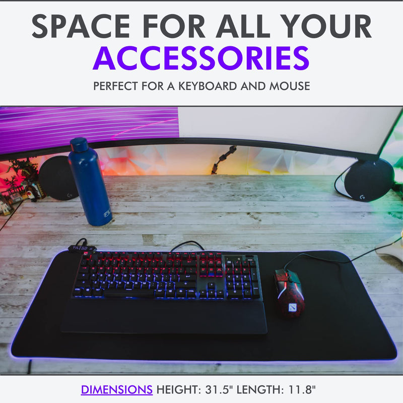 [Australia - AusPower] - Tilted Nation RGB Gaming Mouse Pad Large - LED Extended Mousepad Desk Mat with 8 Adjustable Light Modes - Computer Mouse and Keyboard Pad - Non Slip Rubber Base, Easy to Clean Water Proof Surface Black with RGB Lighting 