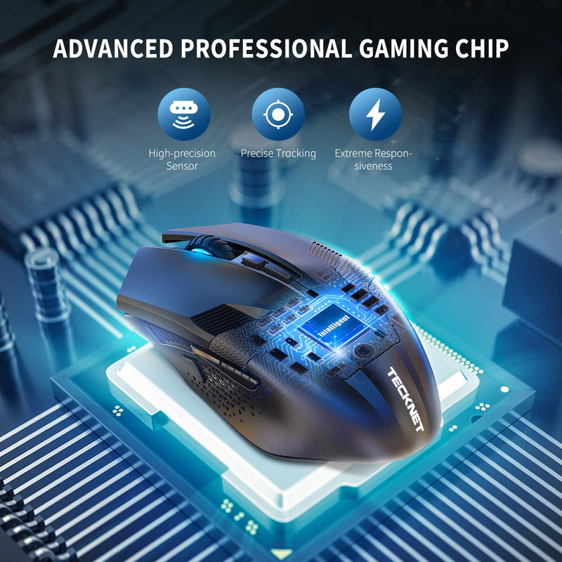 [Australia - AusPower] - TECKNET Wireless Gaming Mouse with USB Nano Receiver, 2.4GHZ Up to 4800DPI, Wireless Computer Mice with 8 Buttons, Ergonomic Design (Not for Programmable) Professional PC Gaming Cordless Mouse Mice 