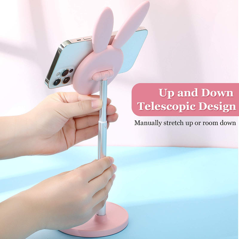 [Australia - AusPower] - Weewooday Cute Bunny Phone Holder Desktop Cell Phone Holder Stand Height Angle Adjustable Phone Stand Compatible with Most 4-12.9 Inch Mobile Phone or Tablet (Pink) Pink 