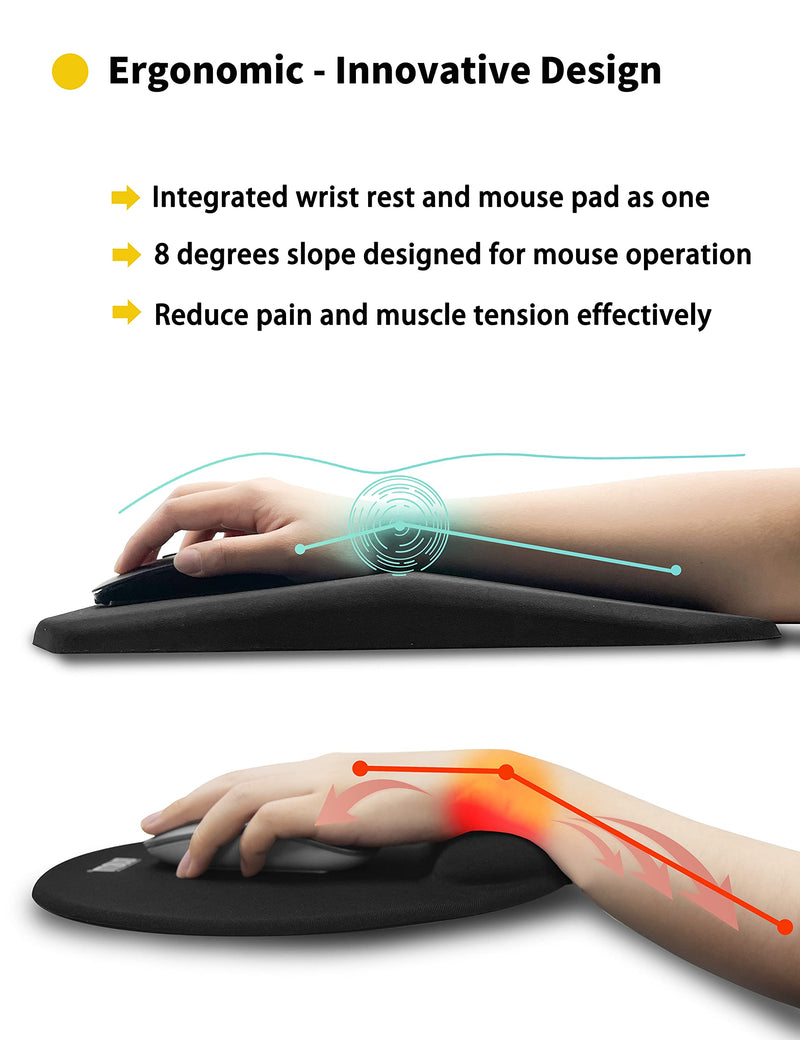 [Australia - AusPower] - SOUNDANCE Ergonomic Mouse Pad with Wrist Rest Support, Thick Mousepad Relief Carpal Tunnel Pain, Entire Memory Foam with Non-Slip PU Gel Base for Computer Laptop Desktop Home Office, 14 x 8 Inch Black A-Black 