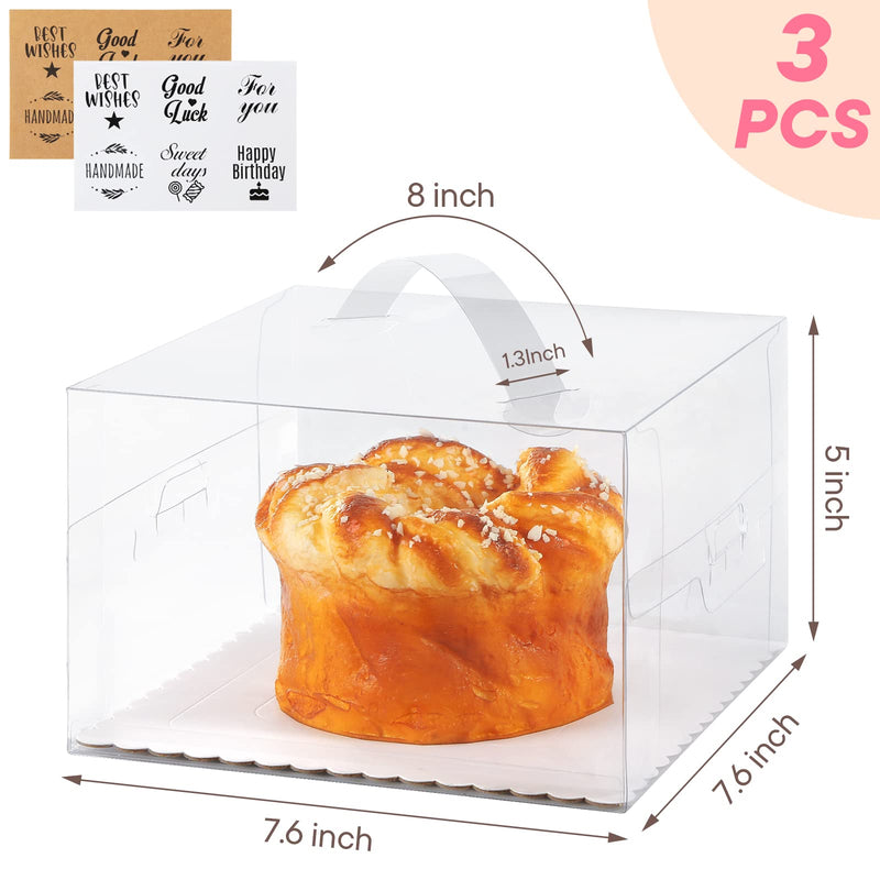 [Australia - AusPower] - VGOODALL 7.6x7.6x5 Inches Cake Boxes with Handles, 3 Pcs Plastic Transparent Clear Boxes Bakery Containers Cupcakes Cajas Pasteles for Valentines,Wedding,Party,Birthday,Gifts 