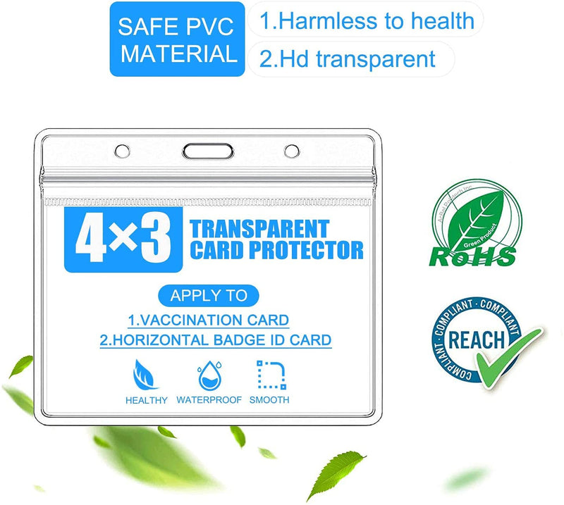 [Australia - AusPower] - 20 Pack Vaccine Card Holder, 4 X 3 Waterproof Clear Covid Card Protector Plastic Horizontal ID Card Holder for Work ID, Key Card, Driver's License 