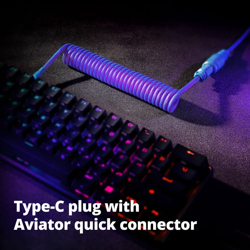 [Australia - AusPower] - GunMjo Pro Custom Coiled USB C Cable for Gaming Keyboard, Double-Sleeved Mechanical Keyboard Cable with Detachable Metal Aviator, 1.5M USB-C to USB-A, Nebula Color 