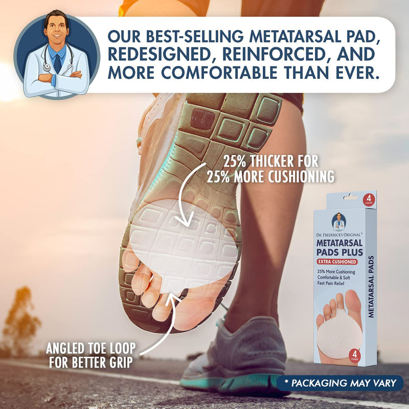 [Australia - AusPower] - Dr. Frederick's Original Metatarsal Pads Plus - 25% More Cushioning - 4 Pieces - Foot Pads for Women & Men 