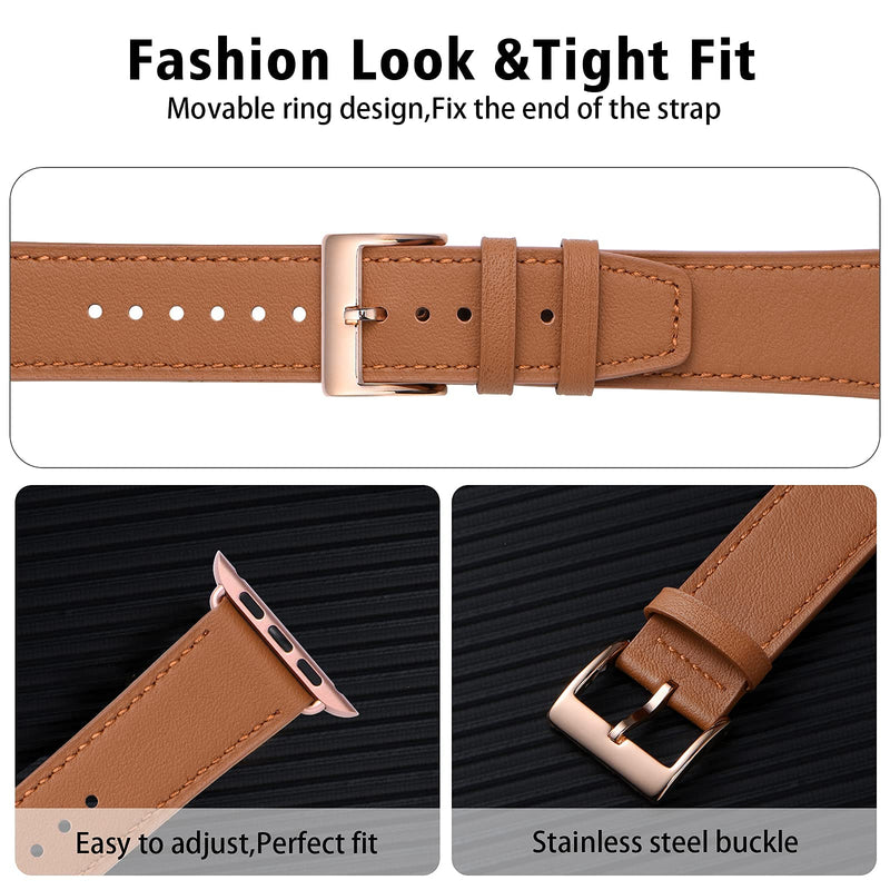 [Australia - AusPower] - Lovrug Band Compatible with Apple Watch Band 44mm 42mm 45mm SE/Series 7/6/5/4/3/2/1 Genuine Leather Business Replacement Band Smart Watch Strap for Men Women(Brown/Rosegold,42mm/44mm/45mm) Brown/Rosegold 42mm/44mm/45mm 
