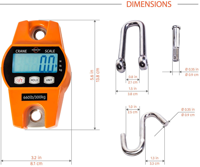 [Australia - AusPower] - Digital Hanging Scale 660Lb 300Kg for Fishing, Hunting, Travel, Luggage, Farm, Heavy Weight with Accurate Sensor - Digital, Crane, Lightweight Case - Hoyer Lift Compatible - Great for weighing suitcase, animals, heavy duty items, game - Gift for dad 