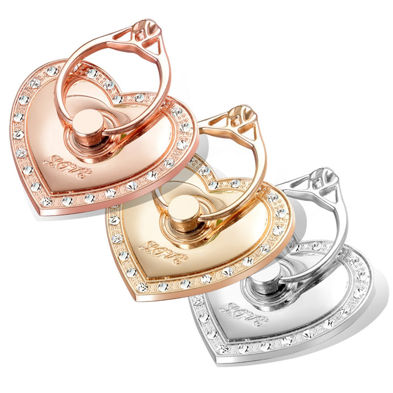 [Australia - AusPower] - Phone Stand, Luxury Updated Re-Usable Metal Stainless Phone & Tablet Anti Drop Ring Stand Holder with Diamonds for iPhone iPod iPad Samsung and More (Heart Shape) (Silver) Silver 