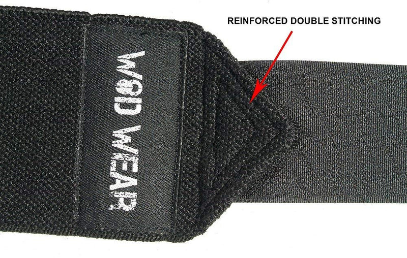 [Australia - AusPower] - WOD Wear Elastic Wrist Wraps for Powerlifting, Strength Training, Bodybuilding, Cross Training, Olympic Weightlifting, Yoga Support - One Size Fits All - 100% Black 