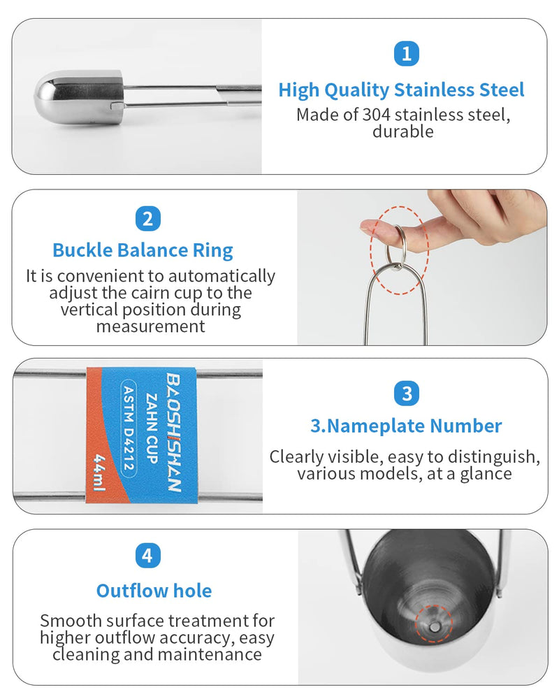 [Australia - AusPower] - BAOSHISHAN NO.5 Zahn Cup Viscosity Cup #5 Dip Type 44ml Stainless Steel Viscometer Flow Cup for Paint Finishes Oil 