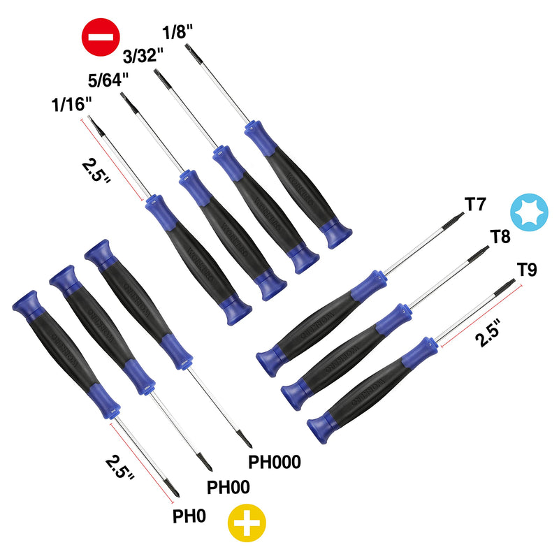 [Australia - AusPower] - WORKPRO 10-Piece Precision Screwdriver Set with Pouch, Phillips, Slotted, Torx Star, Magnetic Screwdriver Repair Tool Kit, Non-Slip Grip, for Eyeglass, Watch, Computer, Laptop, Phone 
