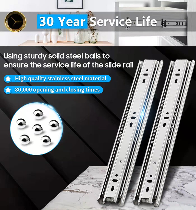 [Australia - AusPower] - YENUO Stainless Steel Full Extension Drawer Slides Side Mount 10 12 14 16 18 20 22 24 inch Ball Bearing Metal Rails Track Guide Glides Runners Heavy Duty 100lbs 1/5/10 Pair (1 Pair, 10 Inch) 1 Pair 