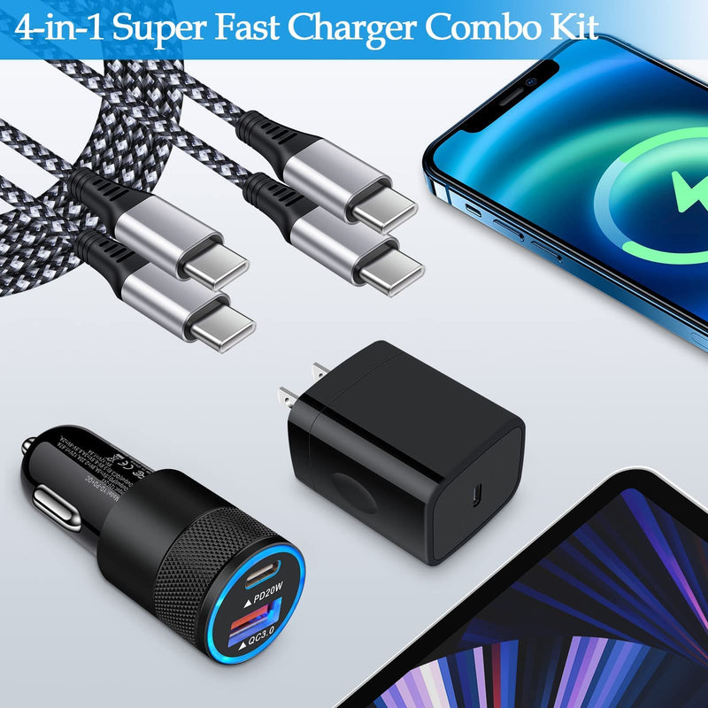 [Australia - AusPower] - Super Fast Charger Kit,20W PD USB Phone Charger Block 38W USB Fast Car Charger for Samsung Galaxy S22,S21,S21 FE,A13,A12,S20FE,S20,Note 20;Google Pixel 6,6 Pro,5;iPad Pro,with 2 Pack 6FT C-to-C Cable 