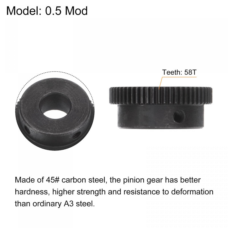 [Australia - AusPower] - uxcell Pinion Gear Set, 45# Carbon Steel Motor Rack Spur Gear with Step Black, 0.5 Mod 58T 10mm Bore 30mm Outer Dia, M4 Set Screws Included 