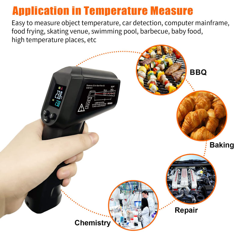[Australia - AusPower] - AHOSOUTLY Infrared Thermometer Temperature Gun -58℉~ 1022℉ (-50℃ ~ 550℃) Non-Contact Instant-Read Digital Laser Infrared Ir Thermometer with Color Screen (Black) 