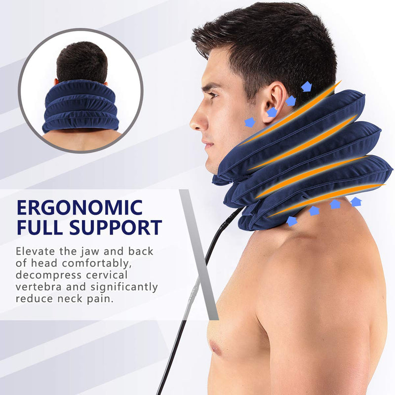 [Australia - AusPower] - Cervical Neck Traction Device for Instant Neck Pain Relief - Inflatable & Adjustable Neck Stretcher Neck Support Brace, Best Neck Traction Pillow for Home Use Neck Decompression Blue 