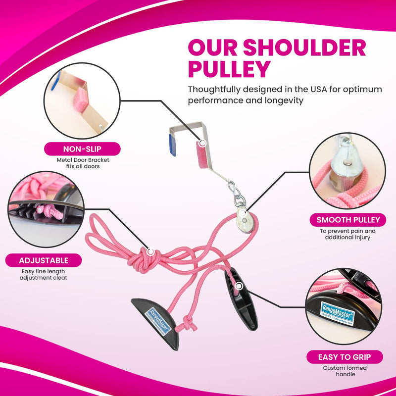 [Australia - AusPower] - RangeMaster PinkRanger Shoulder Pulley with Patient Guide │ Aids Recovery and Rehabilitation │ Helps Enhance Pain Free Range of Motion │ Adjustable, Metal Bracket Door Attachment Pink 
