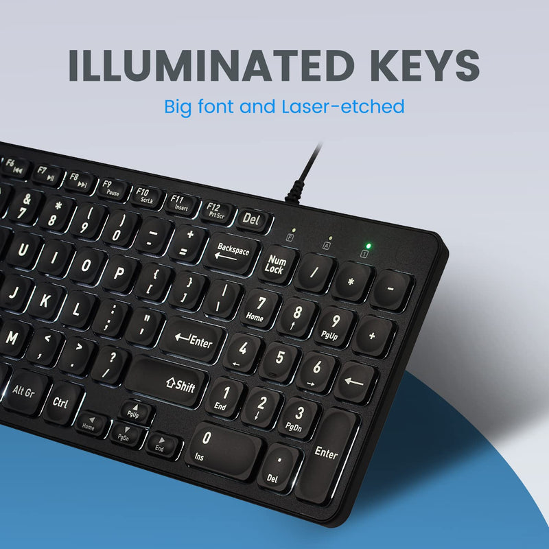 [Australia - AusPower] - Perixx PERIBOARD-333B Wired Backlit USB Keyboard- X Type Scissor Keys - Compact 14.25x4.57 Inches - Big Print Letters - White Backlit - US English,11618 