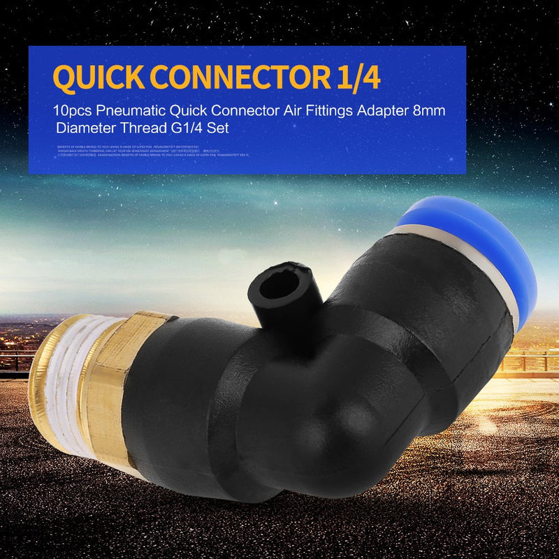 [Australia - AusPower] - 10PCS Pneumatic Elbow Quick Fittings Push Connector in 8mm, 90 Degree Pneumatic Tube Fitting, Air Quick Connect Elbow Fittings, Quick Connect Air Tube Fittings, G1/4'' Thread Diameter 