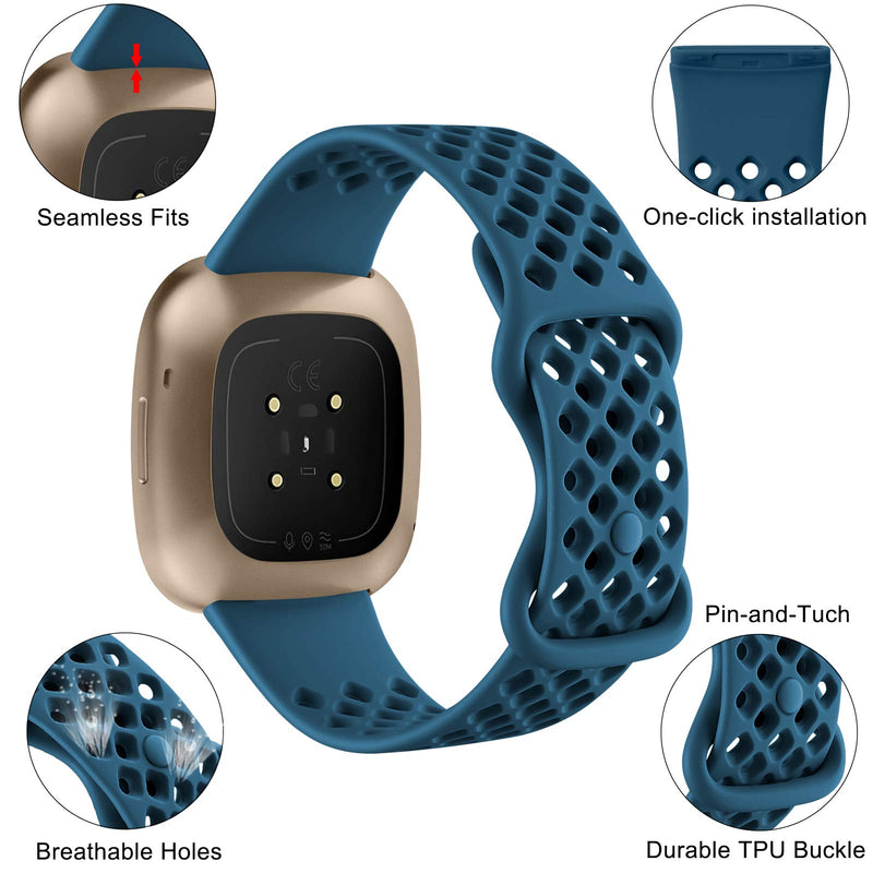 [Australia - AusPower] - Ouwegaga Sport Bands Compatible with Fitbit Versa 3 and Fitbit Sense Bands,Waterproof Sport TPU Wristbands with Breathable Holes for Fitbit Versa 3 Smart Watch Black Slate Blue Gray Small 3 Packs Black/Slate Blue/Gray Small(5.9"-7.4") 
